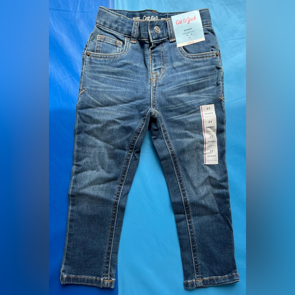 NWT Cat & Jack Blue skinny adjustable band Jeans size 3T